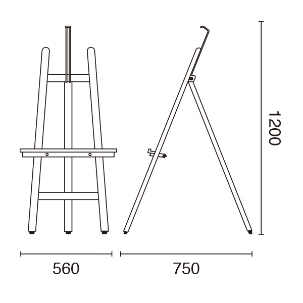 木製イーゼル(茶) HEBC-12 サイズ