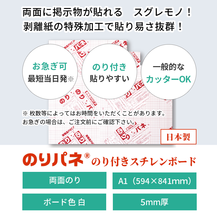 両面のりパネ 5mm厚 A1(サイズ594×841mm) スチレンボード 発泡ボード のりぱね