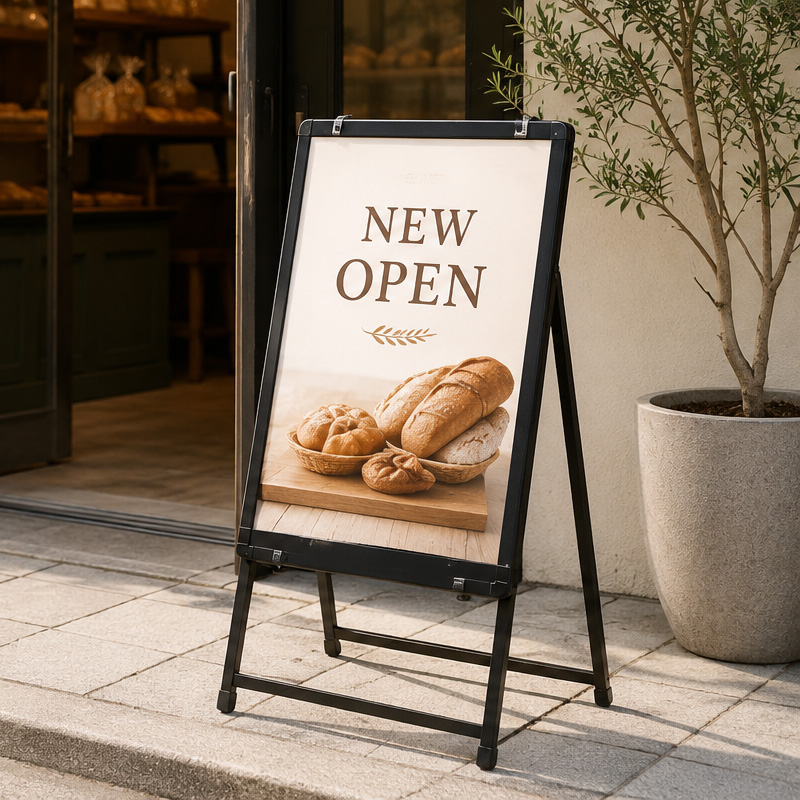 屋外で店舗の案内に