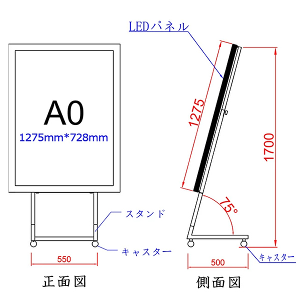 防水LEDパネルスタンド看板 屋外用 ポスターフレームショップアドテック