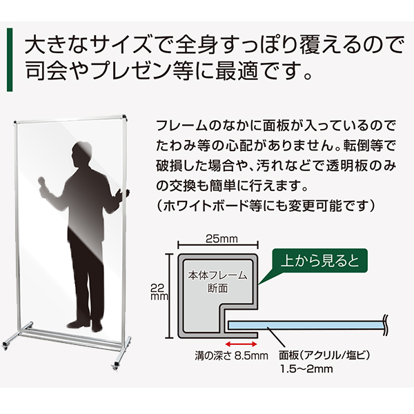 国産品 【飛沫防止パーテーション】【アクリル板パーテーション】 トールパーテーション1200X600 キャスター付 THBP1200X6 看板  FONDOBLAKA